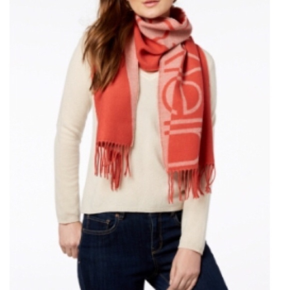 NWT Calvin Klein Colorblock Spellout Scarf Orange